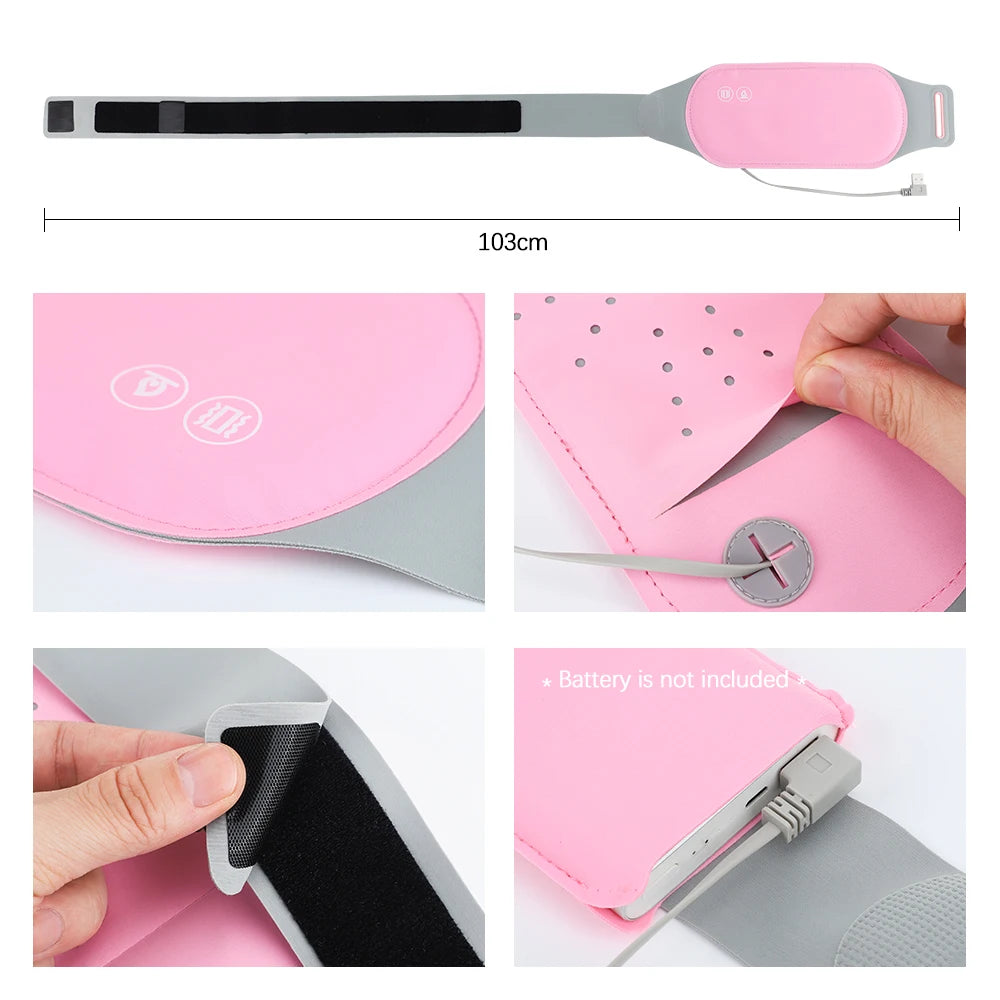 Washable USB Warm Uterus Belt Hot Compress Vibration Waist Abdominal Massager Menstrual Pain Relief Belly Warmer Heating Pad